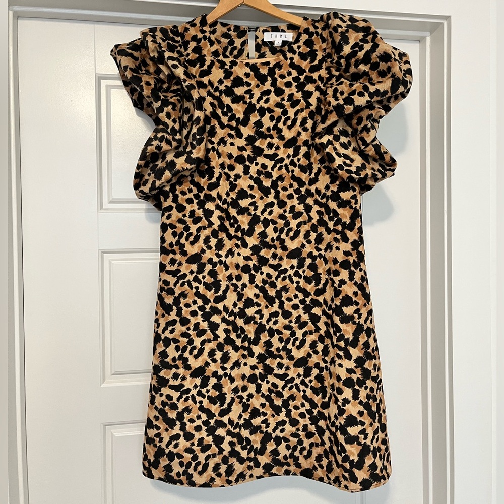 THML Leopard‎ Print Puff Sleeve Small Dress